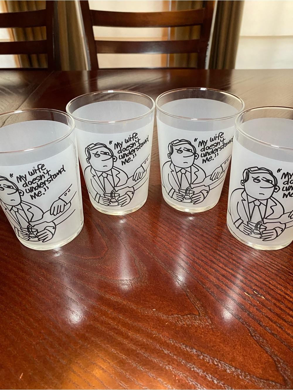 Frosted Glass Tumbler Set with Black Cartoon Print 12 oz- Home Dining